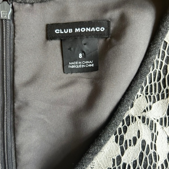 Club Monaco Ashby Lace Overlay Dress Size 8 Wool White Gray Fit and Flare V Neck - Picture 8 of 15